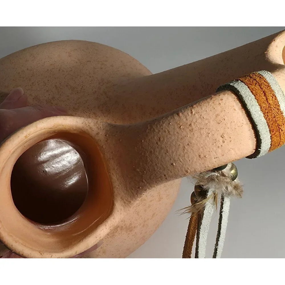 Double Spout Terracotta Vase Leather Accent Pink Beige Sandstone Finish Vintage